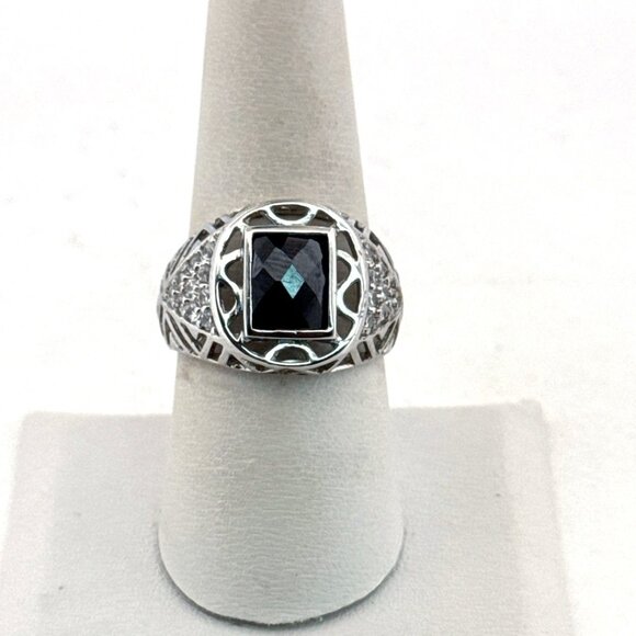 Estate Sterling Silver 925 Men's Ring Size 8 Black Onyx Square Gemstone 6.3g - Picture 1 of 8